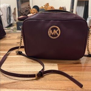 Michael Kors Dark Red Crossbody Bag with Gold Accents